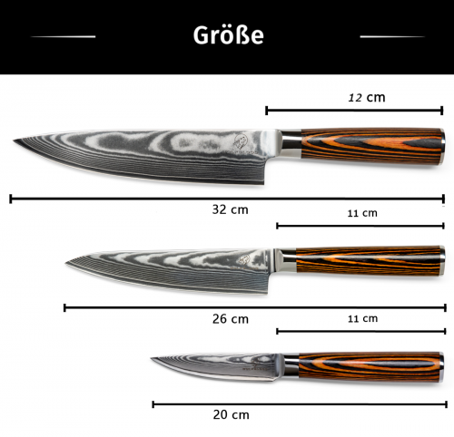 Wolfblood Zeuß Santoku Damastmesser Küchenmesser LH Lifestyle Kochmesser Damastmesser Set